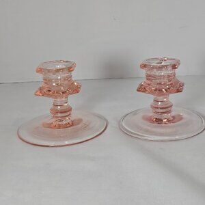 Pair (2) Fostoria Fourfax  Pink (Rose Line 2375) Candlestick Holders 1950-1973